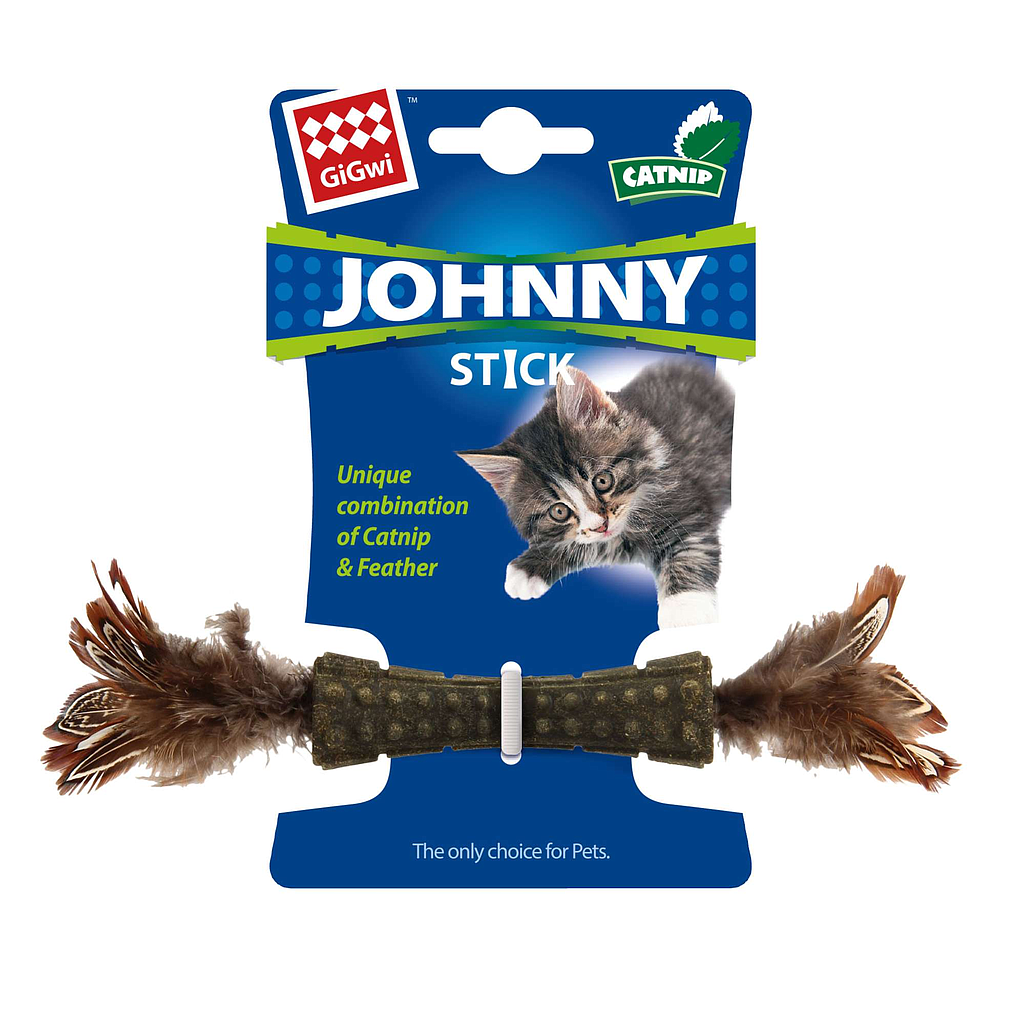 Johnny Stick doble pluma natural marrón con hierba gatera GiGwi (19 cm)