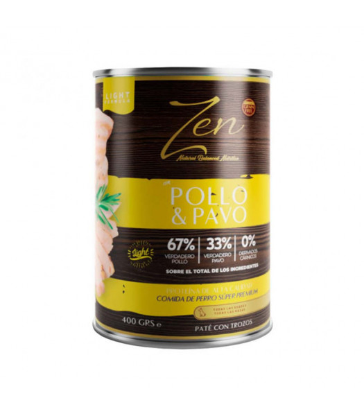 Zen Paté con trozos de pollo con pavo para perros 400 gr.